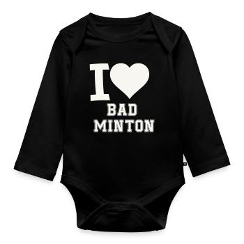 Ich liebe Badminton Herz - Baby Bio-Langarm-Body - Schwarz - Vorne