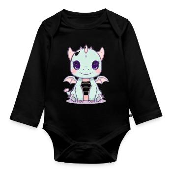 Mintdrache mit Flügeln - Baby Bio-Langarm-Body - Schwarz - Vorne