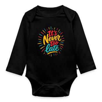 Never Too Late – Bunte Energie - Baby Bio-Langarm-Body - Schwarz - Vorne
