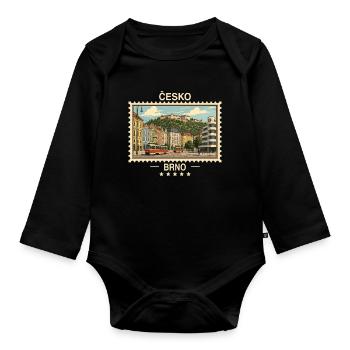 Tschechien Brno Vintage Reisemarke - Baby Bio-Langarm-Body - Schwarz - Vorne
