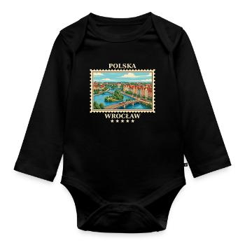 Polen Wrocław Vintage Reisemarke - Baby Bio-Langarm-Body - Schwarz - Vorne