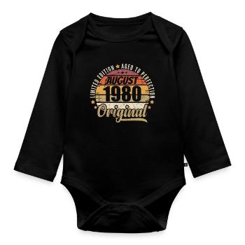 August 1980 Retro Vintage Geburtstag August 1980 - Baby Bio-Langarm-Body - Schwarz - Vorne