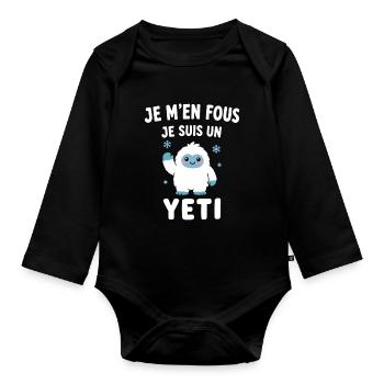 Je m'en fous, je suis Yéti - Body Bébé bio manches longues - noir - Devant