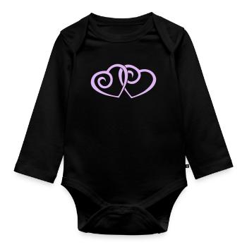 Verliebte Doppelherzen Linienkunst - Baby Bio-Langarm-Body - Schwarz - Vorne