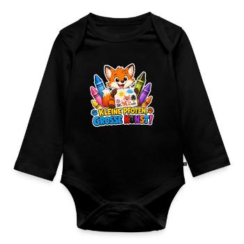 Comic Fuchs kleine Pfoten ganz grosse Kunst Motiv - Baby Bio-Langarm-Body - Schwarz - Vorne