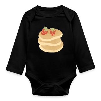 Erdbeer-Pfannkuchenstapel - Baby Bio-Langarm-Body - Schwarz - Vorne