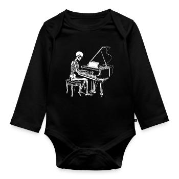 Squelette jouant du piano - Body Bébé bio manches longues - noir - Devant