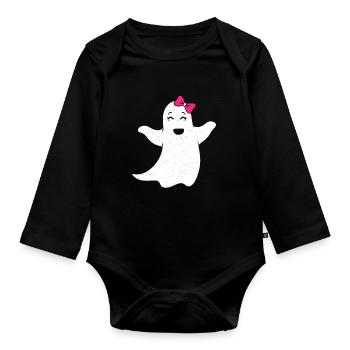 Geist Mädchen mit pinker Schleife - Baby Bio-Langarm-Body - Schwarz - Vorne