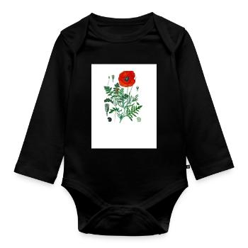 Red poppy in botanical illustration - Organic Longsleeve Baby Bodysuit - black - Front