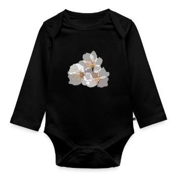 Fleurs de cerisier | Illustration florale zen - Body Bébé bio manches longues - noir - Devant