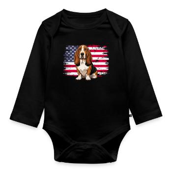 Patriotic Basset Hound - US Flag Dog Mom Dad - Organic Longsleeve Baby Bodysuit - black - Front