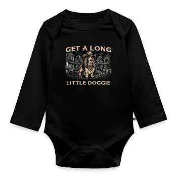 Prends un long petit chien - Papa de chien basset hound - Body Bébé bio manches longues - noir - Devant
