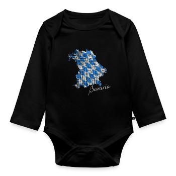 Carte Bavière Bavière Diamants Bleu Blanc - Body Bébé bio manches longues - noir - Devant