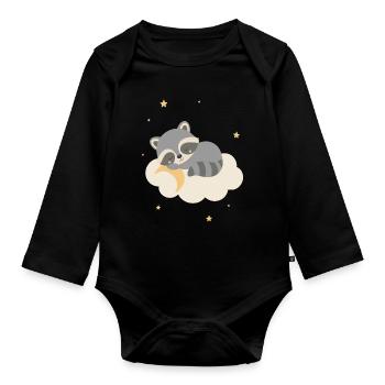 Un raton laveur mignon dormant sur un nuage - Body Bébé bio manches longues - noir - Devant