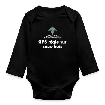 GPS règlé sur sous-bois champignon - Body Bébé bio manches longues - noir - Devant
