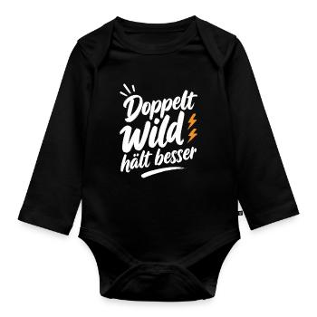 Doppelt Wild hält besser – Spruch für Paare - Baby Bio-Langarm-Body - Schwarz - Vorne