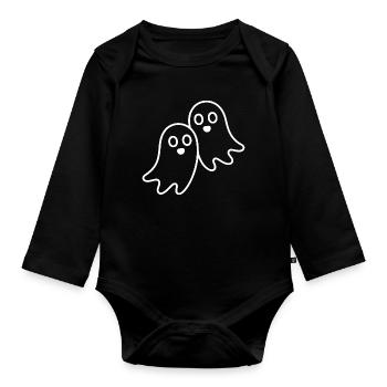 Ghost duo in line art - Organic Longsleeve Baby Bodysuit - black - Front