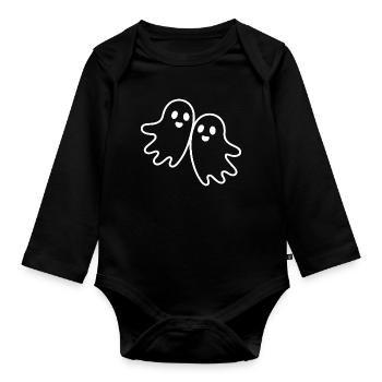Two Friendly Ghosts Hugging - Organic Longsleeve Baby Bodysuit - black - Front