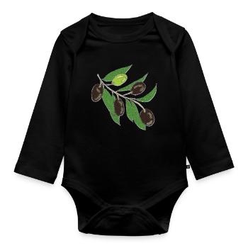 Olive Branche Verte Olive foncée - Body Bébé bio manches longues - noir - Devant