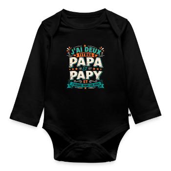 J'ai Deux Titres Papa Et Papy - Body Bébé bio manches longues - noir - Devant
