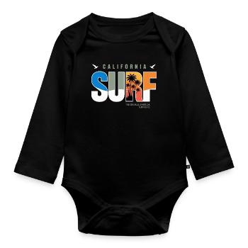 Logo rétro du surf californien - Body Bébé bio manches longues - noir - Devant