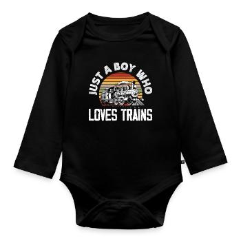 Only A Boy Who Love Trains Retro Vintage - Body Bébé bio manches longues - noir - Devant