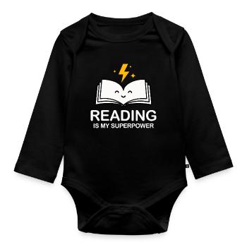 La lecture est mon super-pouvoir | Chemise d’amoureux des livres - Body Bébé bio manches longues - noir - Devant