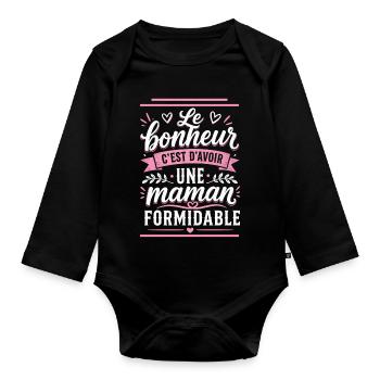 Le bonheur c'est d'avoir une maman formidable - Body Bébé bio manches longues - noir - Devant