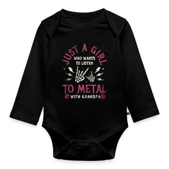 Une fille Metal Baby avec Grand-père Rock Baby - Body Bébé bio manches longues - noir - Devant
