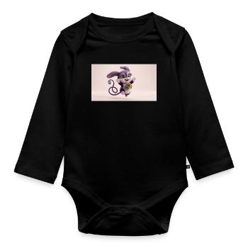 Cute fluffy purple 3D character holding a green gi - Baby Bio-Langarm-Body - Schwarz - Vorne