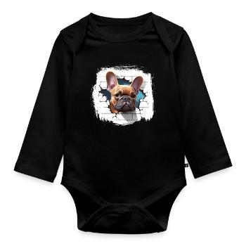 french bulldog cartoon - Body Bébé bio manches longues - noir - Devant