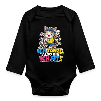 Tanzende Katze Fit Musik Sport Comic Spruch Cool - Baby Bio-Langarm-Body - Schwarz - Vorne
