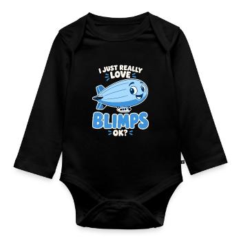 Ich liebe Blimps – fröhliche Luftschiff-Karikatur - Baby Bio-Langarm-Body - Schwarz - Vorne