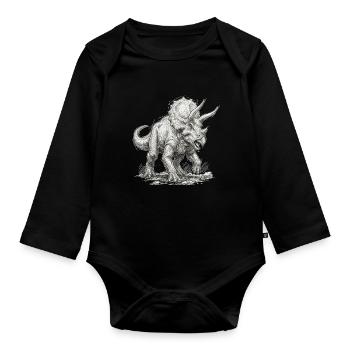 Triceratops Motiv Dinosaurier Urzeit Saurier - Baby Bio-Langarm-Body - Schwarz - Vorne