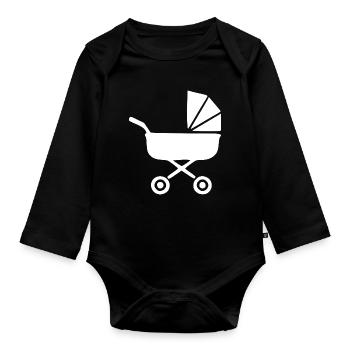 Weißer Kinderwagen Baby Geburt Junge Mädchen  - Baby Bio-Langarm-Body - Schwarz - Vorne