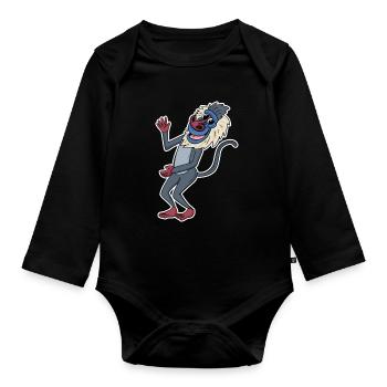 Paviane Affe Tier - Baby Bio-Langarm-Body - Schwarz - Vorne