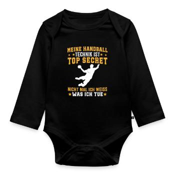 meine handball technik  - Baby Bio-Langarm-Body - Schwarz - Vorne