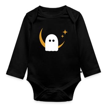 Moon Ghost Badge – Minimal Line‑Art T‑Shirt | Weiß - Baby Bio-Langarm-Body - Schwarz - Vorne