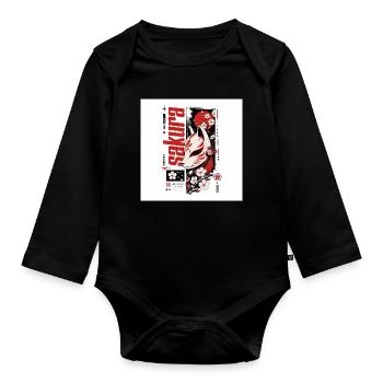 Streetwear Design "Sakura Kitsune" - Baby Bio-Langarm-Body - Schwarz - Vorne