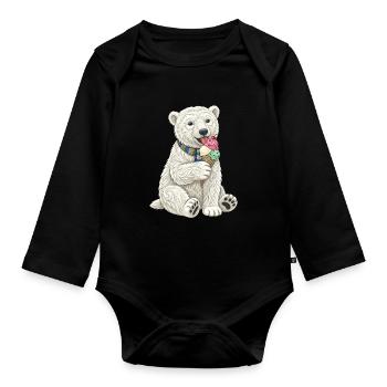 Eisbär mit buntem Eiscreme-Spaß - Baby Bio-Langarm-Body - Schwarz - Vorne