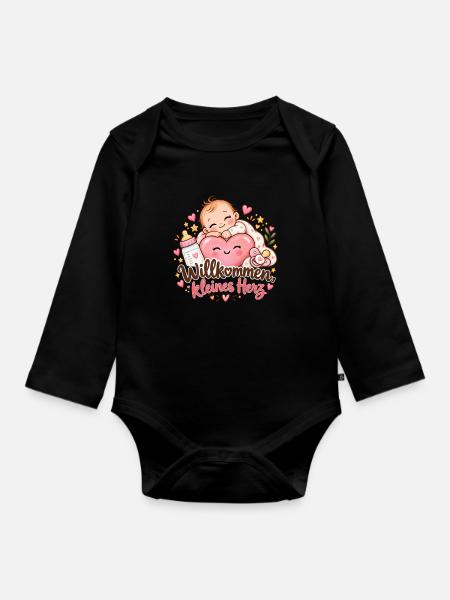 Willkommen kleines Herz - Baby Bio-Langarm-Body - Schwarz