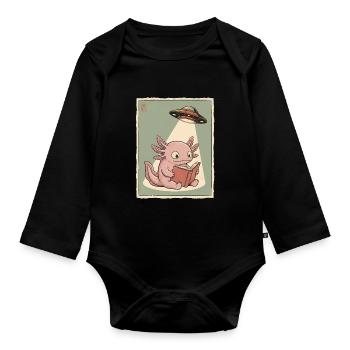 Vintage Japanese Axolotl Buchliebhaber UFO Alien - Baby Bio-Langarm-Body - Schwarz - Vorne