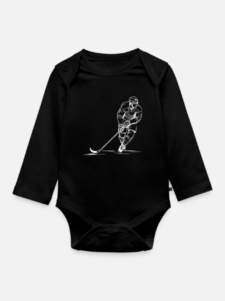 Eishockeyspieler Skizze - Baby Bio-Langarm-Body - Schwarz