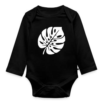 Urban Jungle Monstera Blatt weiß Pflanze Design - Baby Bio-Langarm-Body - Schwarz - Vorne