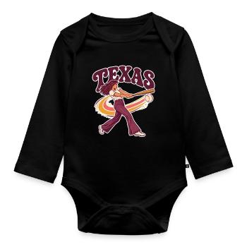 Texas Retro Baseball Dame Illustration - Baby Bio-Langarm-Body - Schwarz - Vorne