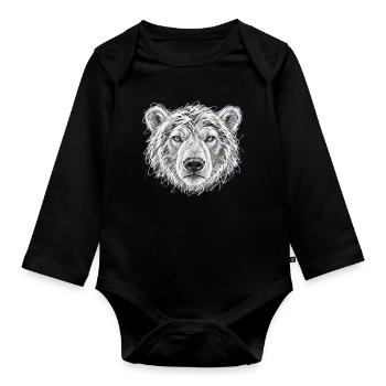 Blauäugiger Eisbär – Künstlerisches Porträt - Baby Bio-Langarm-Body - Schwarz - Vorne