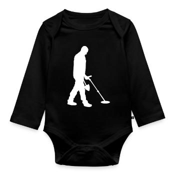 Sondeln - Sondler alleine mit dem Metalldetektor - Baby Bio-Langarm-Body - Schwarz - Vorne