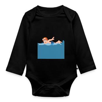 Schwimmer Comic Cartoon Wellen Meer Kraul Geschenk - Baby Bio-Langarm-Body - Schwarz - Vorne