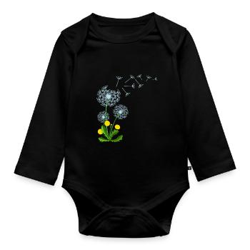 Pusteblume Löwenzahn Dandelion Geschenkidee - Baby Bio-Langarm-Body - Schwarz - Vorne