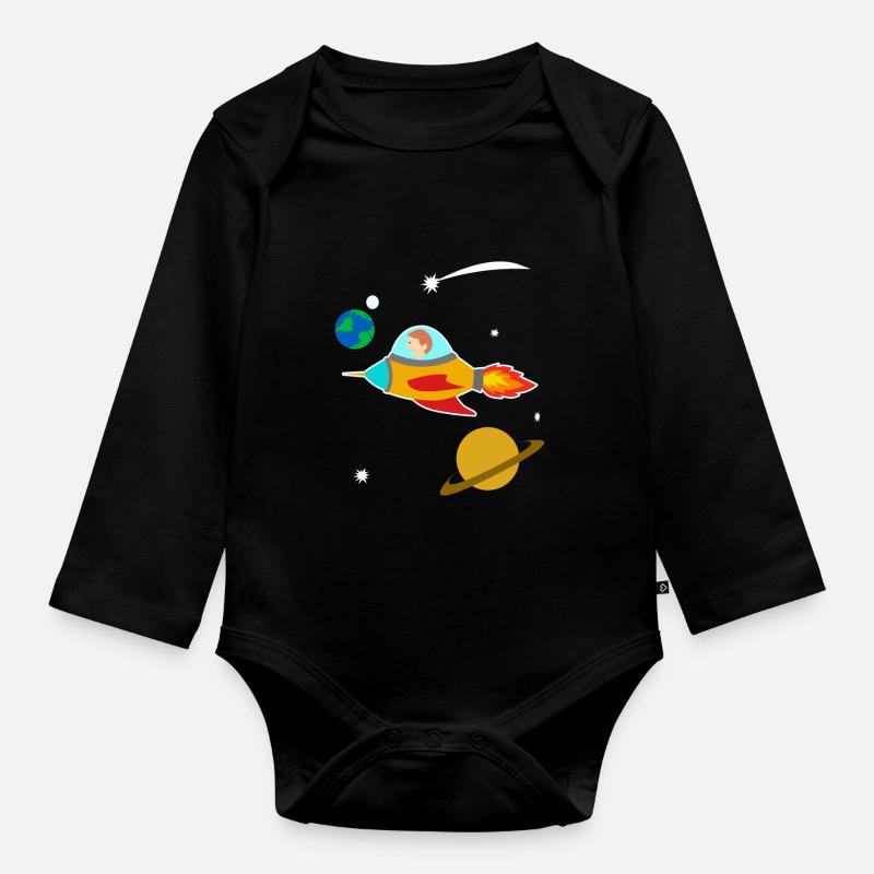 Univers de fusée garçon planète planète - Body Bébé bio manches longues - noir